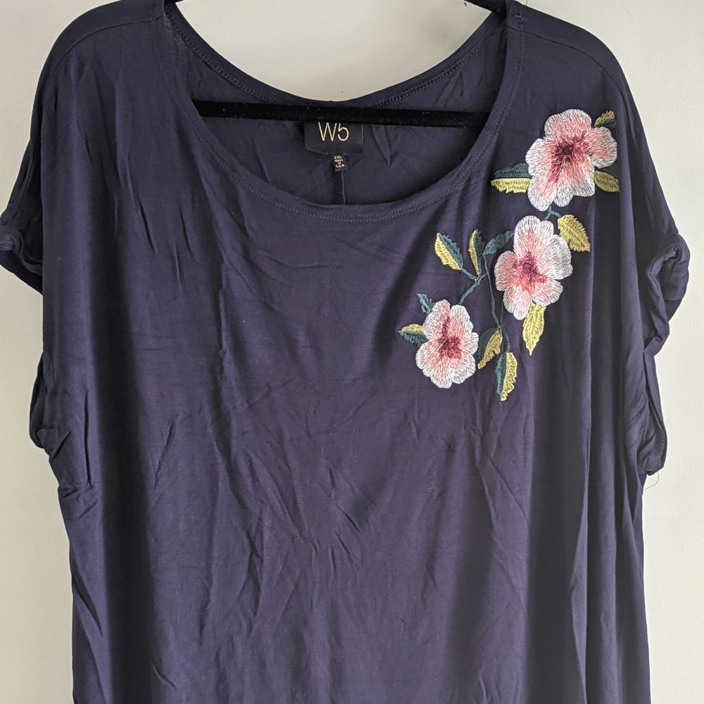 Navy Embroidered Dolman Top